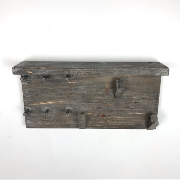 Rustic Coat Rack Shelf Key Chain Holder Boho Wood - Picture 6 of 6